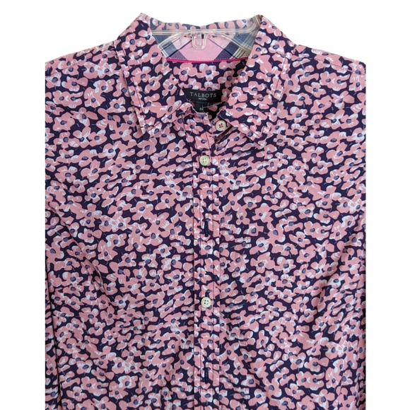 Talbots Poplin Pink Floral Long Sleeve Button Down Shirt Sz 6 Petite - Picture 4 of 7